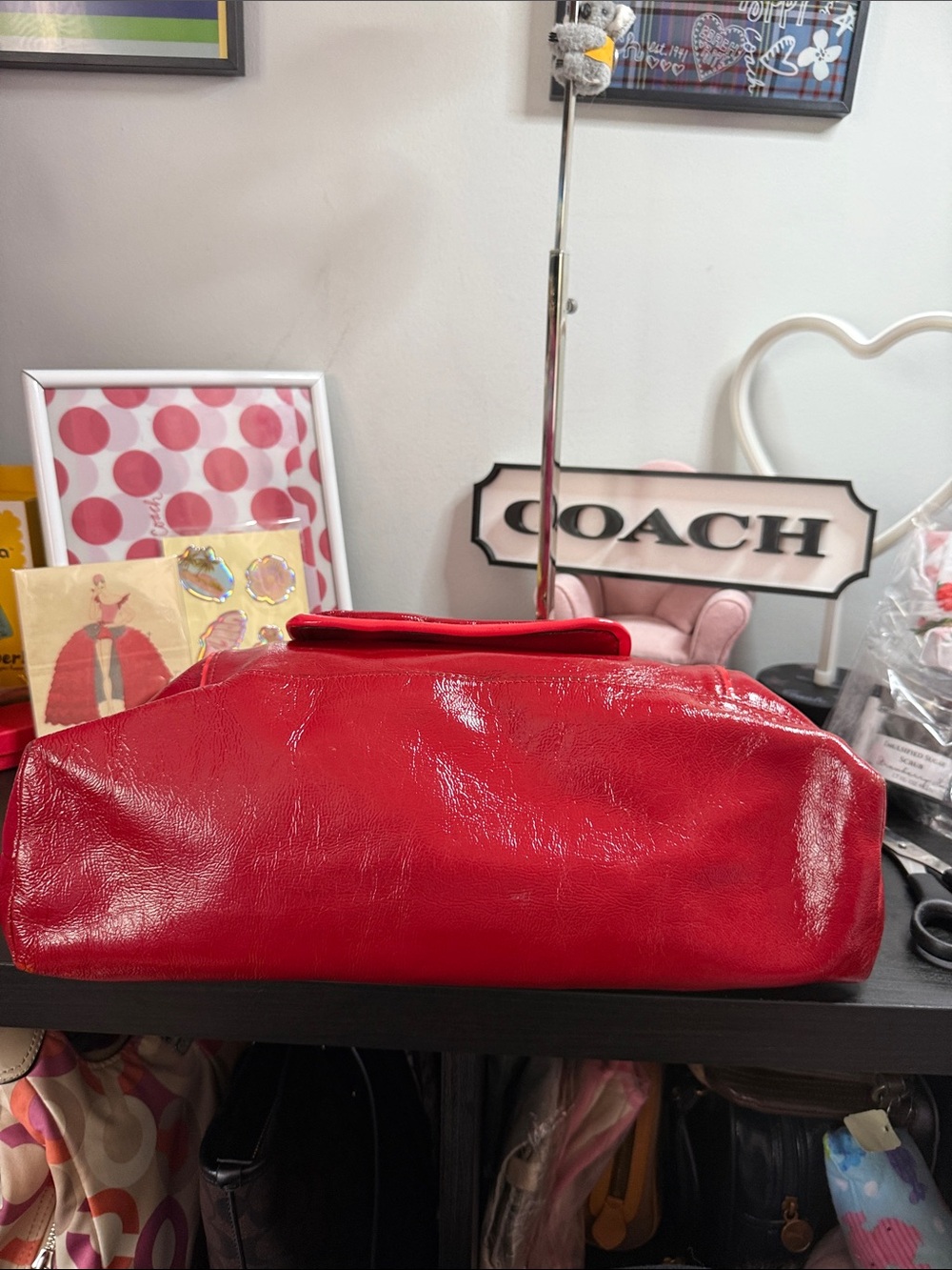 Coach Poppy Y2K Red Patent Leather Shoulder Bag with Front Pocket - Picture 8 of 17
